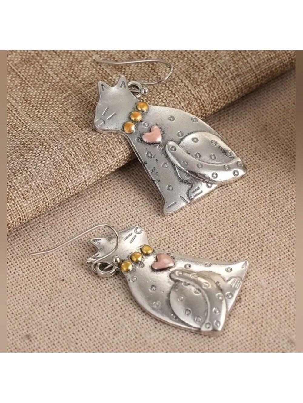 Earrings--Kitties In Profile dangle earrings - Picture 4 of 4